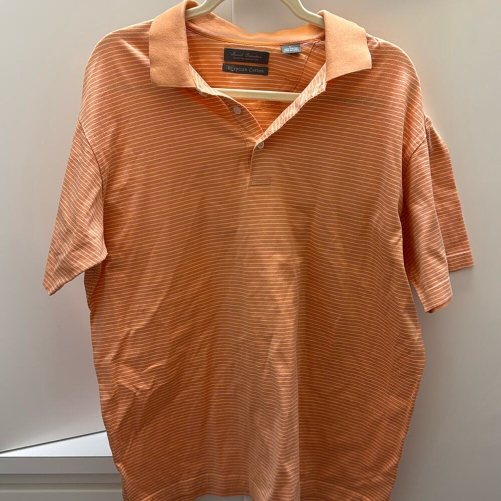 Orange collared golf shirt, Daniel Cremieaux Men's Egyptian Cotton stripe polo